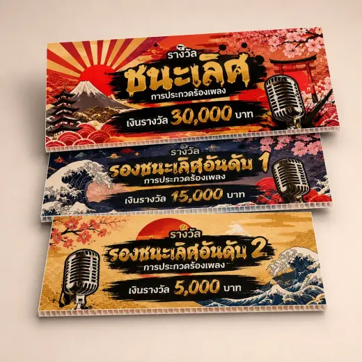 ตัวอย่างป้ายพีพีบอร์ดและป้ายบอร์ดพิมพ์สีสำหรับงานประชาสัมพันธ์