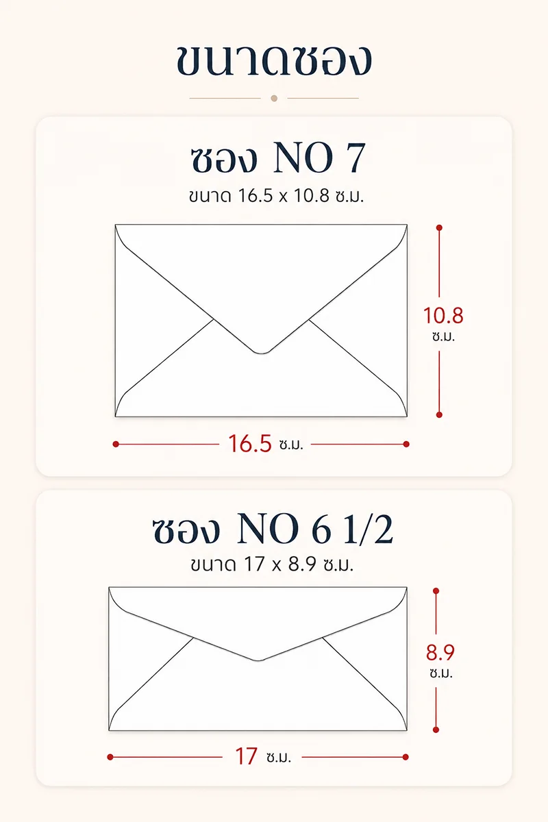 ตัวอย่างซอง NO 7 และซอง NO 6 1/2 สำหรับการ์ด ซองใส่เงิน และซองอั่งเปา