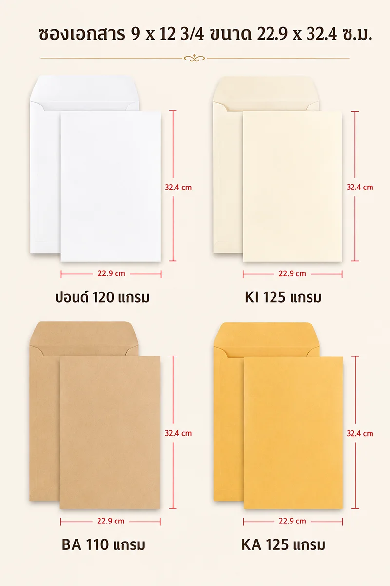 ตัวอย่างซองเอกสาร 9 x 12 3/4 นิ้ว สำหรับใส่เอกสาร A4