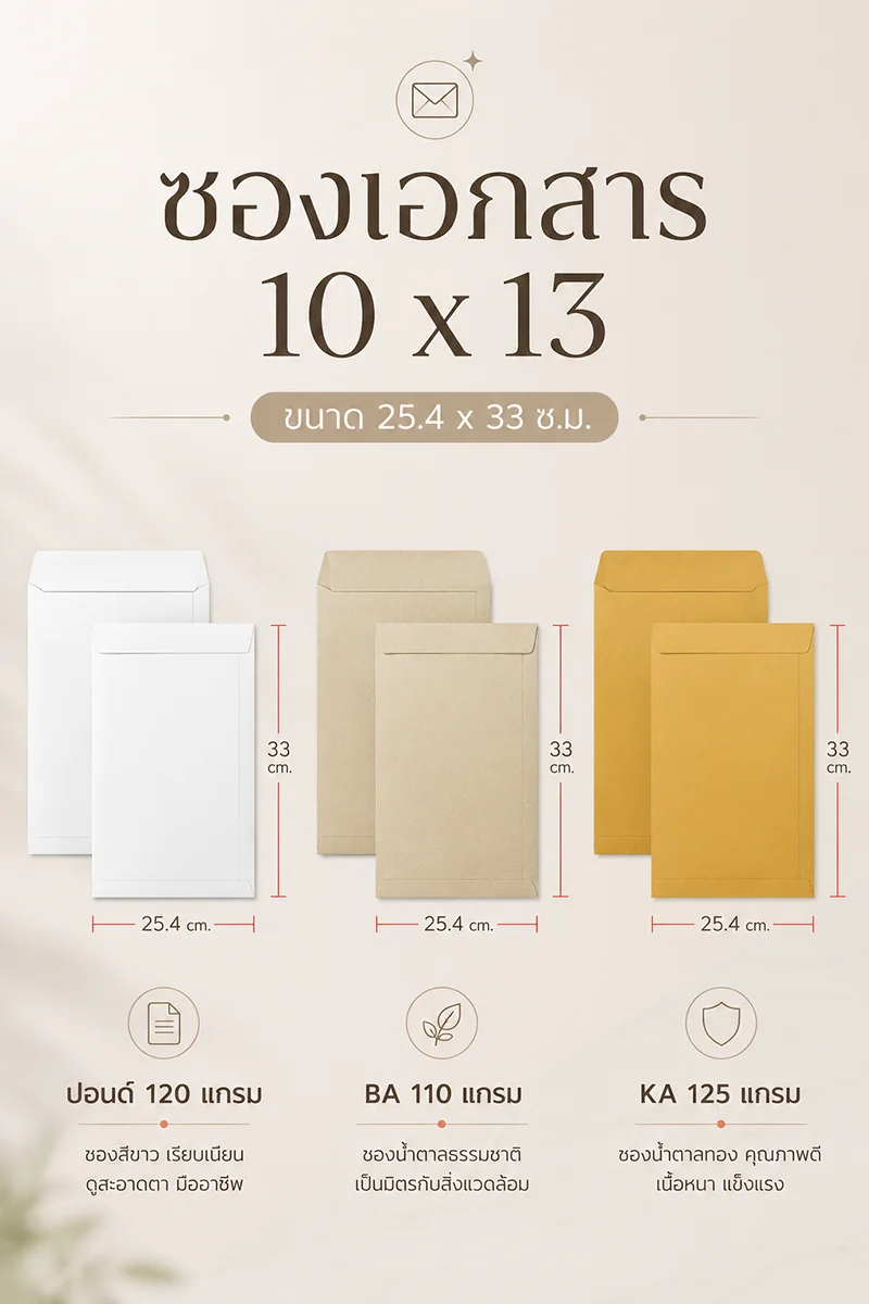 ตัวอย่างซองเอกสาร 10 x 13 นิ้ว สำหรับเอกสาร A4 จำนวนมาก