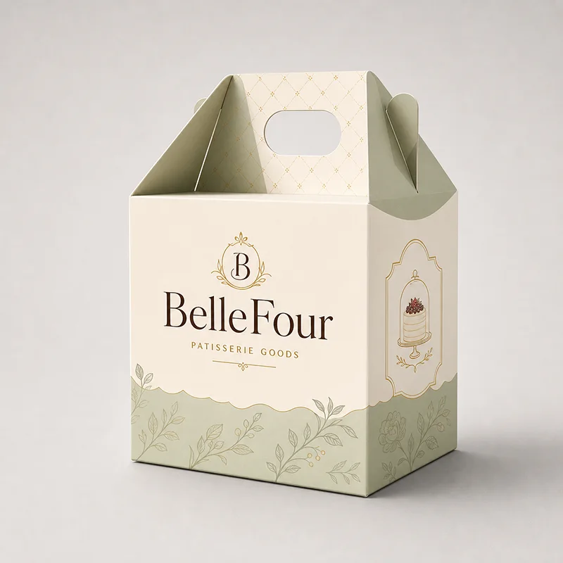 ตัวอย่างกล่องเค้กและเบเกอรี่แบบมีหูหิ้วแบรนด์ BelleFour