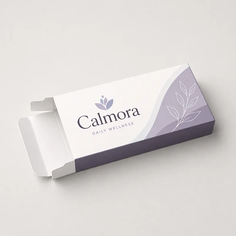 ตัวอย่างกล่องยาและผลิตภัณฑ์สุขภาพแบรนด์ Calmora
