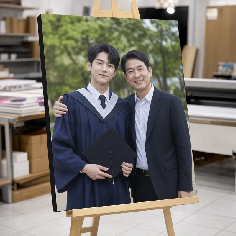 ตัวอย่างภาพพิมพ์กรอบลอยภาพรับปริญญาบนขาตั้งไม้