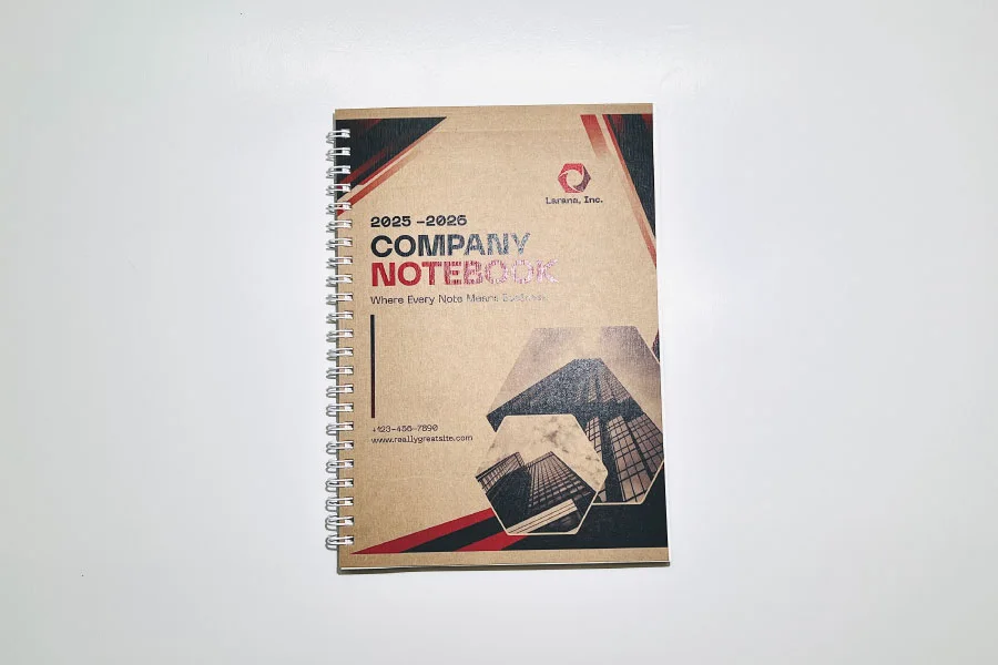 ตัวอย่างสมุดโน้ตปกกระดาษคราฟท์รักษ์โลกเข้าเล่ม Wire-O สำหรับแบรนด์องค์กร